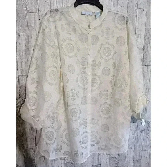 JH Collectibles Blouse Semi Sheer Ivory Off White Plus Size 3X NWT‎ - Picture 1 of 6